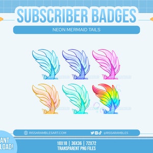 Mermaid Tail Twitch Sub Badges: Neon Subscriber Badges (Digital Download)