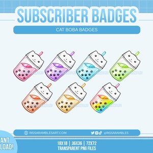 Cat Boba Sub Badges for Twitch, Discord, Kick | Twitch Sub Badges | Discord Roles | Channel Points | Discord Emotes