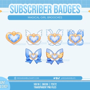 Magical Girl Brooch Twitch Sub Badges: Blue Gem (Digital Download)