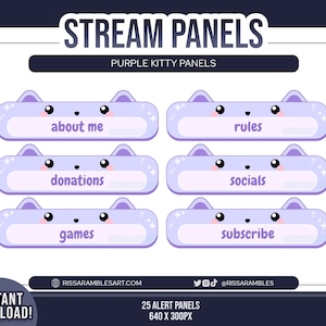 Purple Cat Twitch Panels: Stream Overlay Pack (Digital Download)