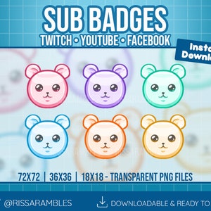 Bear Badges for Twitch or YouTube | Twitch Sub Badges | Bear Twitch Emotes
