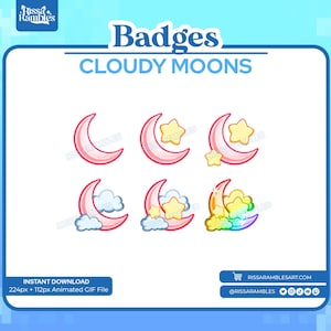 Cute Moon Twitch Sub Badges | Twitch Bit Badges | Stars Twitch Badges | Clouds and Moons
