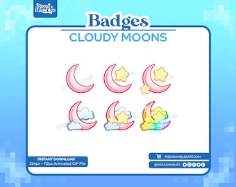 Cute Moon Twitch Sub Badges | Twitch Bit Badges | Stars Twitch Badges | Clouds and Moons