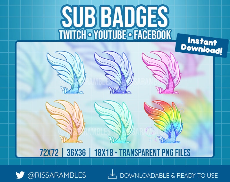 Mermaid Twitch Sub Badges Twitch Badges Cute Mermaid Tails Bit Badges, Cheermotes, Channel Points for Twitch, Discord, YouTube Gaming image 2