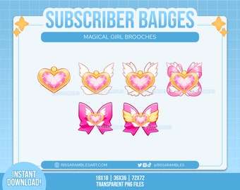 Premade Twitch Sub Badges | Magical Girl, Sailor Moon Brooches | Bit Badges, Cheermotes, Channel Points for Twitch, Discord, YouTube Gaming