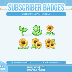 Distintivi Twitch CUTE Sunflower / Cottagecore / Distintivi Cheer, Distintivi Bit / Twitch, Discord, TikTok, YouTube Live