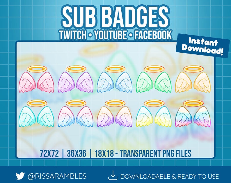Premade Sub Badges Kawaii Pastel Angel Wings Halo Bit Badges, Cheermotes, Channel Points for Twitch, Discord, YouTube Gaming image 1