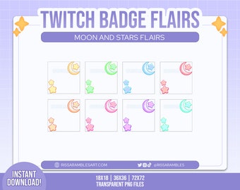 Moon and Stars Twitch Sub Badge Flair | Twitch Sub Badges | Bit Badges | Twitch Badge Flair