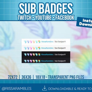 Mermaid Twitch Sub Badges Twitch Badges Cute Mermaid Tails Bit Badges, Cheermotes, Channel Points for Twitch, Discord, YouTube Gaming image 4