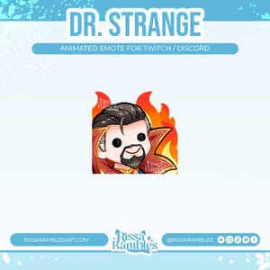 Puede incluir: Emoji animado de Dr. Strange, un personaje del Universo Cinematográfico Marvel, con una capa roja y naranja y un fondo de fuego. El emoji está en estilo chibi, con ojos grandes y un cuerpo pequeño.