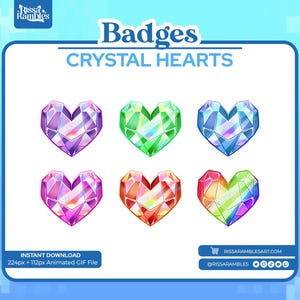Crystal Heart Twitch Badges | Kawaii Badges Twitch | Cheer Badges, Bit Badges | Discord Role Icons | Channel Points Icons for Twitch