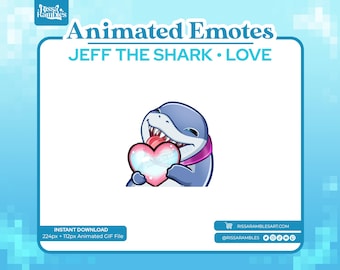 Emotes animados de Jeff el Tiburón (Amor) / Emotes de Twitch / Emotes animados de Twitch / Emotes de Tiburón / Emote de Amor animado / Emotes de Discord