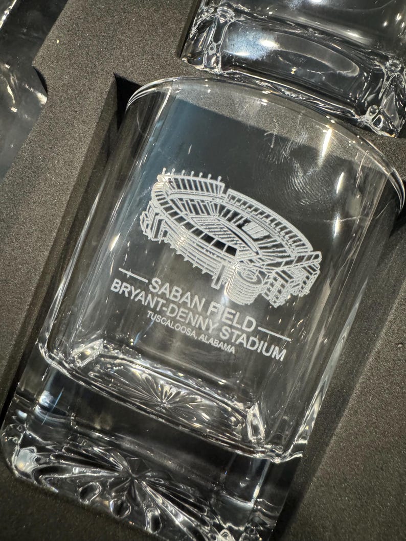 Alabama Crimson Tide Whiskey Decanter Set: Saban Field, UV Laser ...