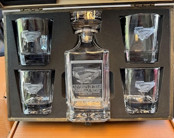 University of Texas, Darrell K Royal, Texas Memorial Stadium whiskey decanter set.