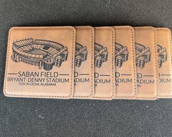 Saban Field - Bryant Denny Stadium leatherette coasters.  laser engraved set of 6.