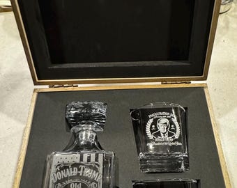 Laser Engraved Donald Trump Whiskey Decanter Set with Wooden Gift Box.