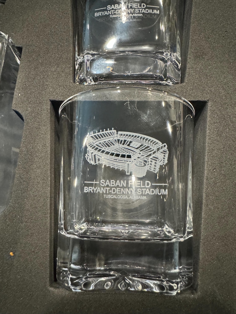 Alabama Crimson Tide Whiskey Decanter Set: Saban Field, UV Laser ...