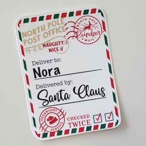 Étiquettes autocollantes pour enfants, Père Noël, Étiquettes cadeaux Père Noël personnalisées, Livraison du courrier au pôle Nord, Stickers cadeaux de Noël personnalisés