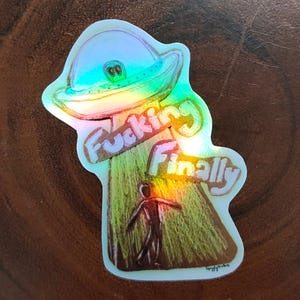 Funny UFO Alien Abduction Sticker - Decal for Laptop, Notebook, Holographic Sticker,Funny Cryptid Sticker,Gift for Friends, Funny Gift Ideas
