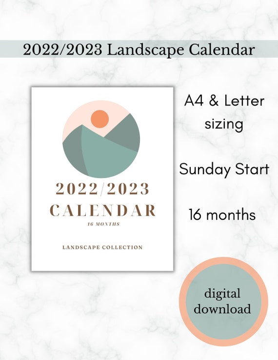 2022/2023 Printable 16 Month Calendar Download Landscape - Etsy