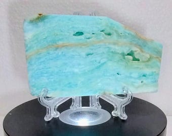 HEMIMORPHITE SLAB #2, 3.75in X 2.25in, blue glacier looking, wave patterns, free stand