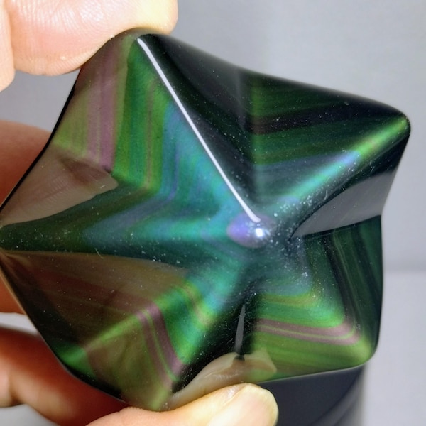 RAINBOW OBSIDIAN star #21, 2.5" Diam X  1.5" tall, oval, filled with colored bands, star shaped, polished, hard to find