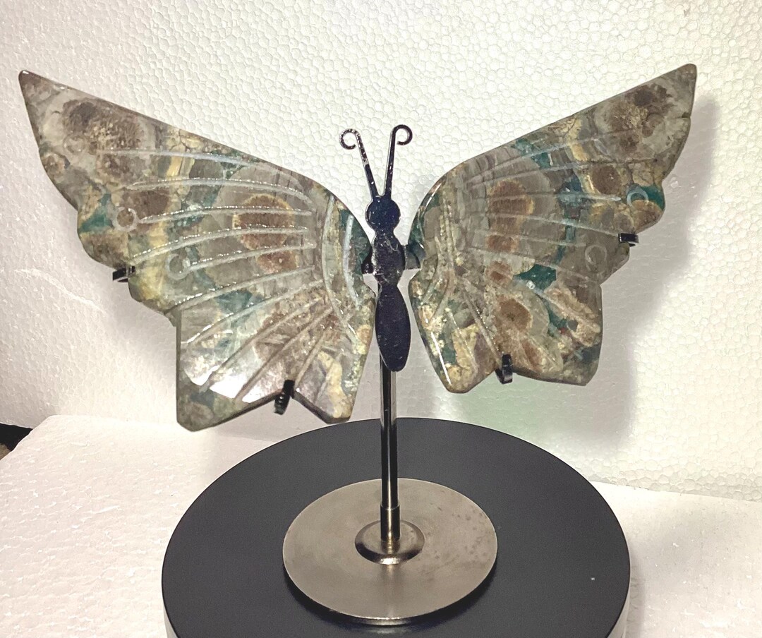 FLOWER RHYOLITE Butterfly Wings, 8in Across X 5in Tall With Stand, Free ...