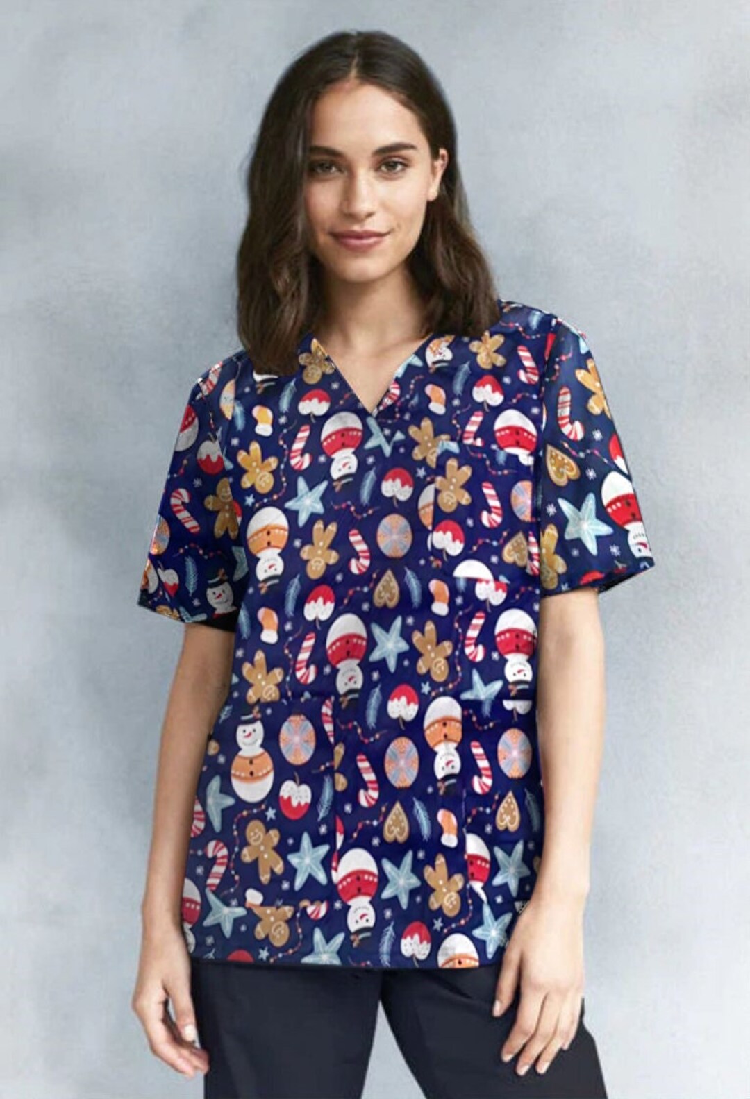 Christmas Printed Scrubs Unisex. Cotton. Fun and Festive Perfect for Work Uniform. Xmas Wear