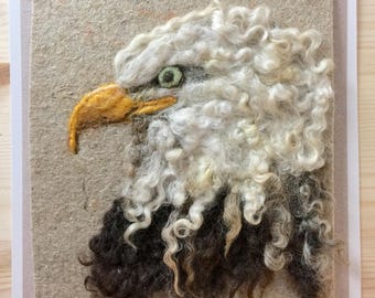Felted eagle head. Needle felted card or decoration. Handmade piece of art.