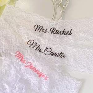 Personalized Lace Thong for Bride, Embroidered Bride Lace Underwear, See Through Lace Thong, Women Lace Thong, Bridal Gift, Wedding Thong