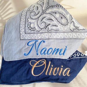 Blue Paisley Bandana, Embroidered Bandana for Bridesmaid, Custom Cowgirl Scarf, Personalized Women Scarf with Name, Bachelorette Party Favor