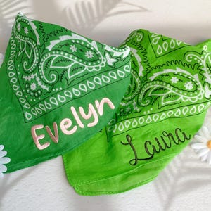 Embroidered Bridesmaid Bandana, 18 Colors Cowgirl Scarf, Personalized Bandana with Name, Green Paisley Handkerchief,Bachelorette Party Favor