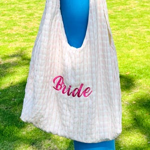 Bolsa de mano a cuadros rosas, bolsa de mano personalizada para dama de honor, bolsa de lona personalizada, bolso de hombro bordado para novia, bolsa de compras para mujer