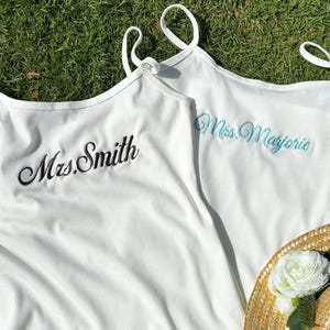 Bride White Tank Top, Spaghetti Strap Tank Top, Embroidered Bride Tank Top, Custom Bridal Crop Top, Bachelorette Party Shirt, Bridal Gifts