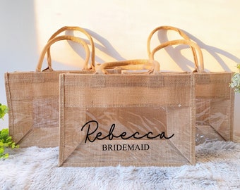 Bridesmaid Jute Bag, Custom Tote Bag with Name, Personalized Burlap Bag for Her, Bridesmaid Burlap Bag, Custom Wedding Tote Bag,Gift for Her