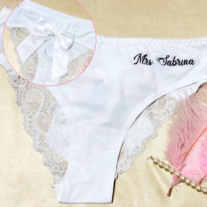 Big Bow Sexy Lace Thong, Bride See Through Thong, Embroidered Lace Underwear, Custom Honeymoon Thong, Women Underwear, Bridal Shower Gifts