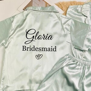 Custom Bridesmaid PJs, Satin Pajamas for Bridesmaid, Personalized Matching Pyjamas, Girls Short Pyjamas, Wedding Pyjamas, Bridal Party Gifts