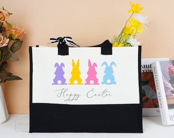 Custom Easter Bunny Bag, Personalized Easter Basket, Cute Rabbit Tote Bag, Canvas Bag with Name, Easter Tote Bag, Name Totes, Easter Gifts