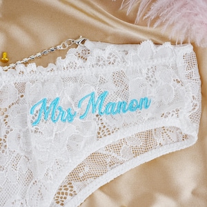 White Chain Lace Thong, Bridal Sexy Lace Thong, Embroidered See Through Thong, Women Lace Underwear with Chain, Custom Bride Lace Underwear