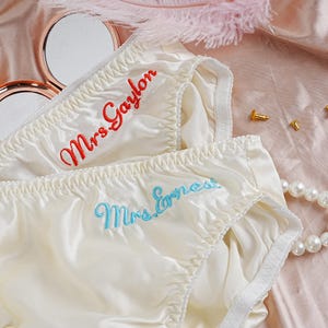 Embroidered Name Silk Thong, Breathable Soft Thong for Bride, Custom Bridal Wedding Thong, Personalized Women Underwear, Bridal Shower Gifts