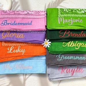 Vintage Bandana for Bridesmaid, Bachelorette Party Favor Bandana, Personalized Cowgirl Scarf, Embroidered Name Bandana, Custom Handkerchief