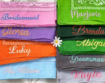 Vintage Bandana for Bridesmaid, Bachelorette Party Favor Bandana, Personalized Cowgirl Scarf, Embroidered Name Bandana, Custom Handkerchief