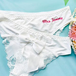Custom Mrs Bride Lace Thong, Sexy Lace Thong, Embroidered See Through Thong, Personalized Honeymoon Thong,Sheer Thong, Bridal Shower Gifts