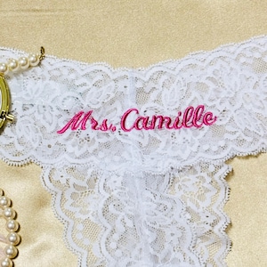 Bride Lace Thong for Wedding, Mrs Bride Lace Thong, Embroidered Women Lace Thong, Honeymoon Thong, Custom Bridal Shower Gift, Gift for Bride