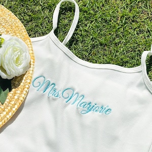 Embroidered Bride Tank Top, Mrs. Bride Crop Top, Spaghetti Strap Tank Top, Personalized Bridal Tank Top,Bachelorette Party Shirt,Bridal Gift