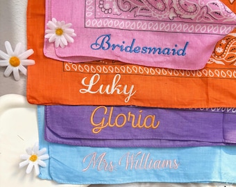 Pañuelo personalizado con nombre, regalo bordado para damas de honor, pañuelo de moda con nombre, recuerdo para despedida de soltera, pañuelo personalizado, regalo de boda