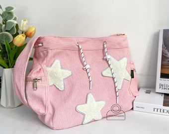 Cute Star Shoulder Bag, Corduroy Tote Bag, Large Capacity Crossbody Bag, Fashion Shopping Bag, Bag for Students, Corduroy Star Bag for Women