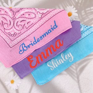Wedding Favor Scarf, Personalized Name Bandana, Embroidered Name Scarf, Vintage Paisley Bandana for Bridesmaid, Bachelorette Party Gifts