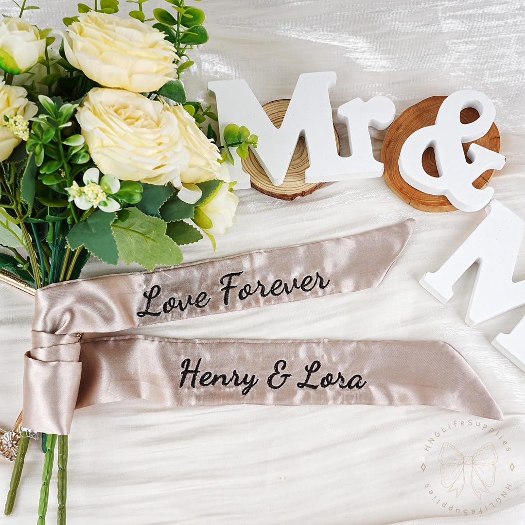 Love Forever Satin Ribbon, Wedding Bouquet Ribbon, Embroidered Bridal ...