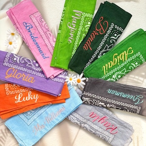 Embroidered Name Bandana, Vintage Bandana for Bridesmaid, Personalized Cowgirl Scarf with Name, Bachelorette Party Gift, Custom Handkerchief